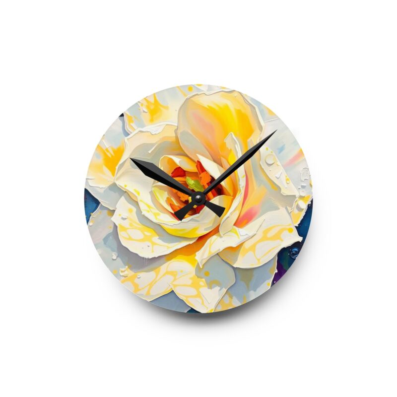 Ivory Bloom Impasto Rose Acrylic Wall Clock - Image 2