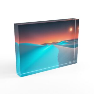Turquoise Dune Moon | Blue Desert Sunset Acrylic Photo Block
