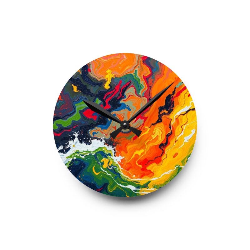 Fluid Chaos Abstract Pour Acrylic Wall Clock - Image 2