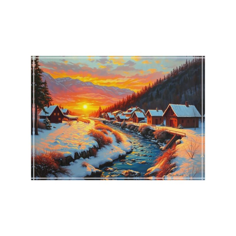 Alpine Village Sunset | Snow Cabin Acrylic Photo Block - Image 2