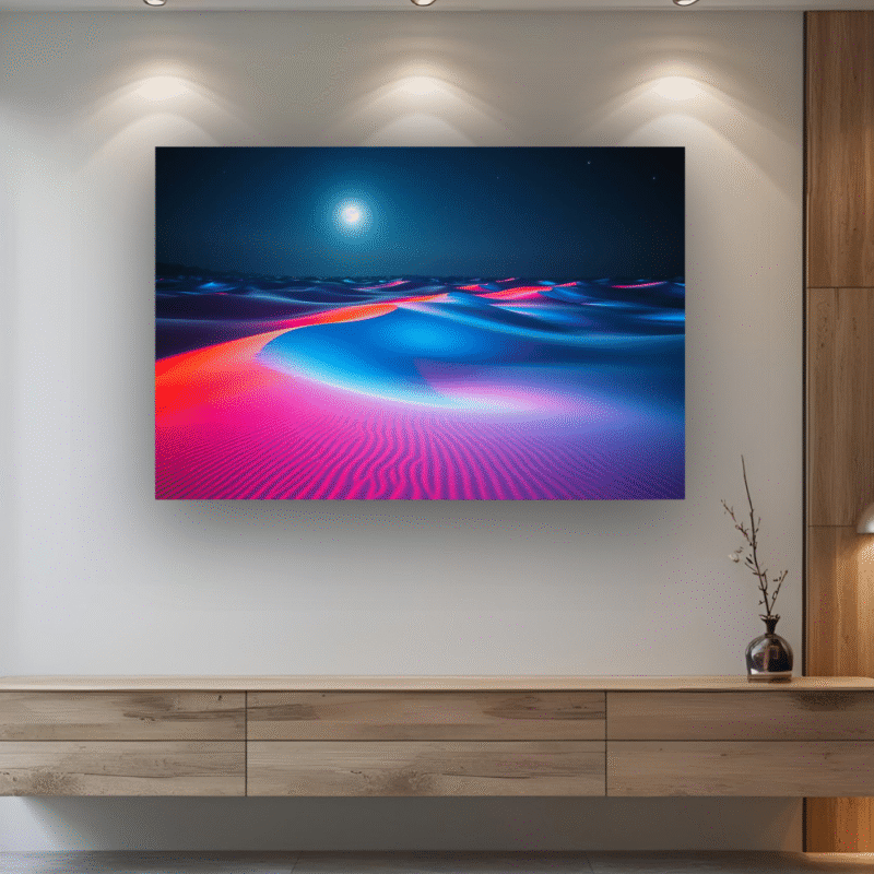 Neon Desert Moon | Glowing Sand Dunes Acrylic Wall Art - Image 4