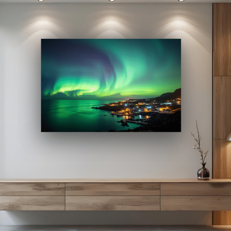 Aurora Village Lights | Northern Lights Acrylic Wall Art - Image 4
