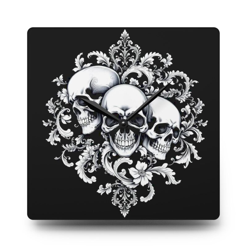 Baroque Mortality Ornate Skull Acrylic Wall Clock - Image 3