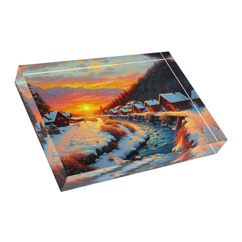 Alpine Village Sunset | Snow Cabin Acrylic Photo Block - Image 3