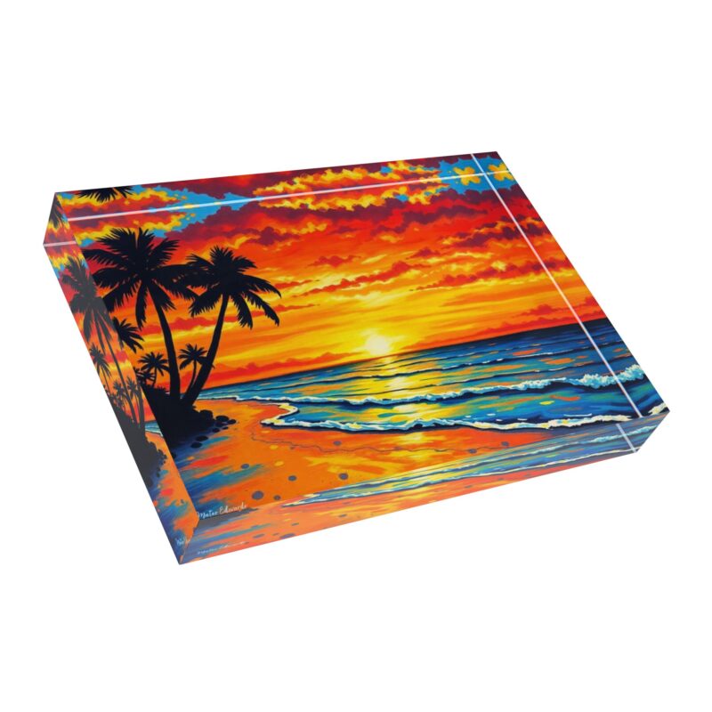 Tropical Sunset Waves | Palm Beach Acrylic Photo Block - Image 3