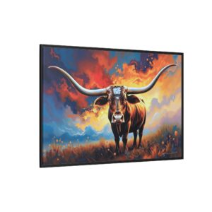 Sunset Longhorn | Western Wildlife Framed Canvas Wall Art
