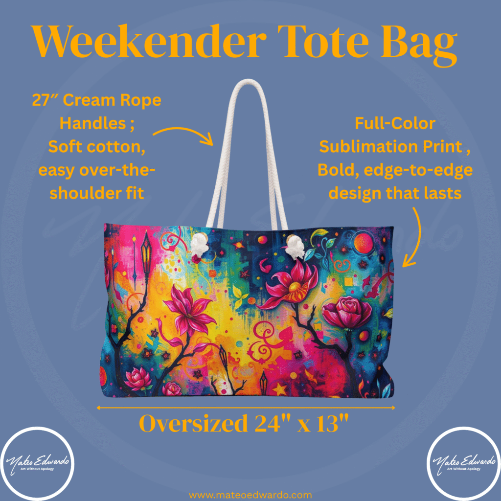 Weekender Tote Bag infograph for mateoedwardo.com