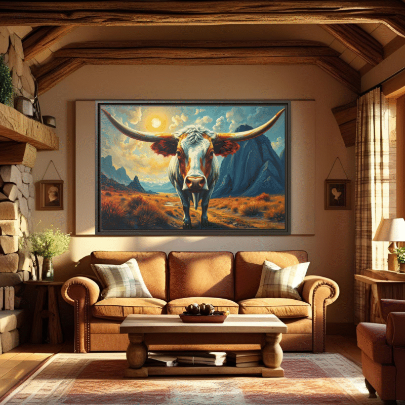 Highland Guardian | Texas Longhorn Framed Canvas Wall Art - Image 3