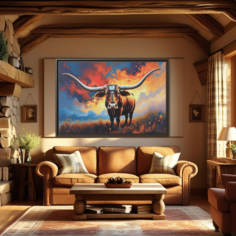 Sunset Longhorn | Western Wildlife Framed Canvas Wall Art - Image 3
