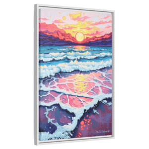 Sunset Reflections Over a Painted Sea - Contemporary Framed Canvas Wall Art